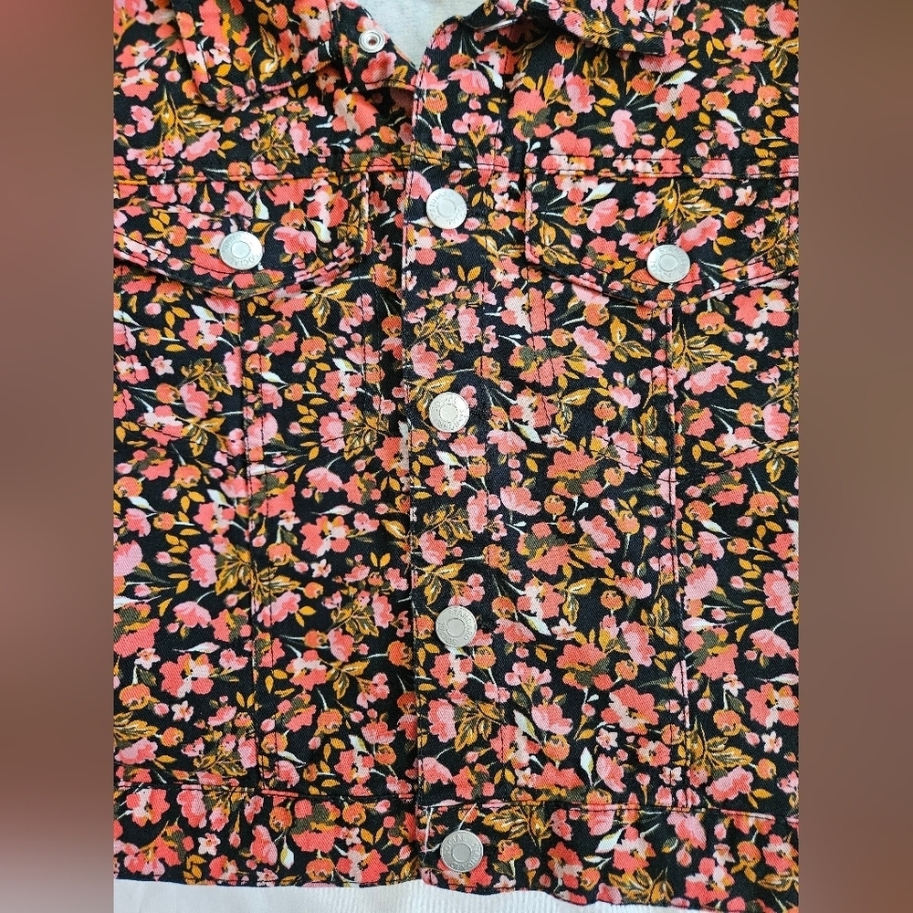 Social Standard By Sanctuary Black And Pink Floral Jean Jacket Size XL - Picture 11 of 13